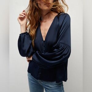 NWOT Veronica Beard Valentin Navy Stretch-Silk Blend Blouse Size 2